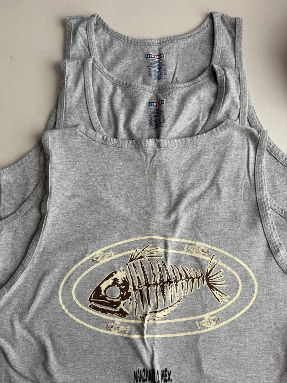 🩶🏋🏻‍♂️🥊JERZEES & Manzanillo🇮🇳Mexico Gray Tank Tops (LOT of 3)